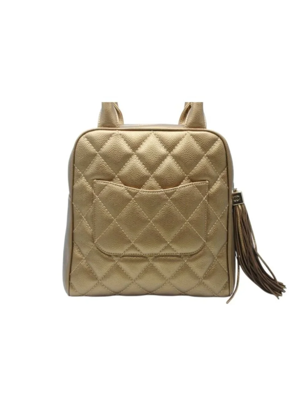 Chanel Handbag Caviar Leather CC Logo Fringe Gold